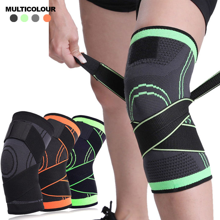 Knee Supporter Adjustable Pressurized Compression Brace Sleeve Nylon Elastic Pad Sports Gear Joint Stabilizer Wrap Fitness Training Jogging Running Gym Exercise Cycling Volleyball Pain Relief Lightweight Durable Ergonomic Unisex Men Women Protection