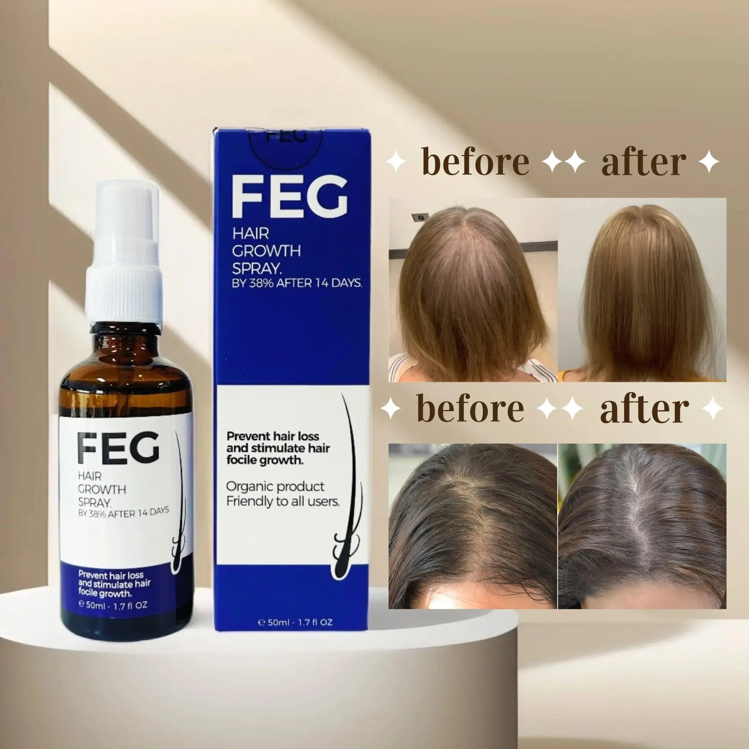 FEG PLUS Hair Growth SERUM and SPRAY 50ml, Hair & Beard Growth Serum for Hair Loss Control & Hair Growth for Men & Women