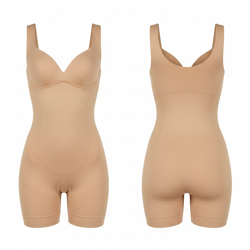 Shapewear Bodysuit for Women – Seamless Tummy Control Mid-Thigh Body Shaper (Skin Color) Large/ XL & 3XL