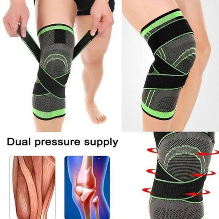 Knee Supporter Adjustable Pressurized Compression Brace Sleeve Nylon Elastic Pad Sports Gear Joint Stabilizer Wrap Fitness Training Jogging Running Gym Exercise Cycling Volleyball Pain Relief Lightweight Durable Ergonomic Unisex Men Women Protection