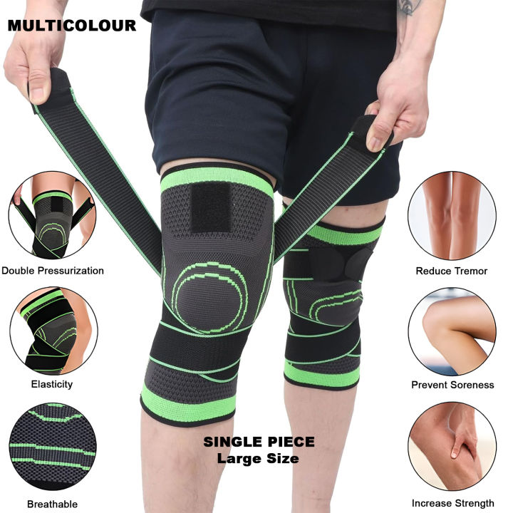 Knee Supporter Adjustable Pressurized Compression Brace Sleeve Nylon Elastic Pad Sports Gear Joint Stabilizer Wrap Fitness Training Jogging Running Gym Exercise Cycling Volleyball Pain Relief Lightweight Durable Ergonomic Unisex Men Women Protection