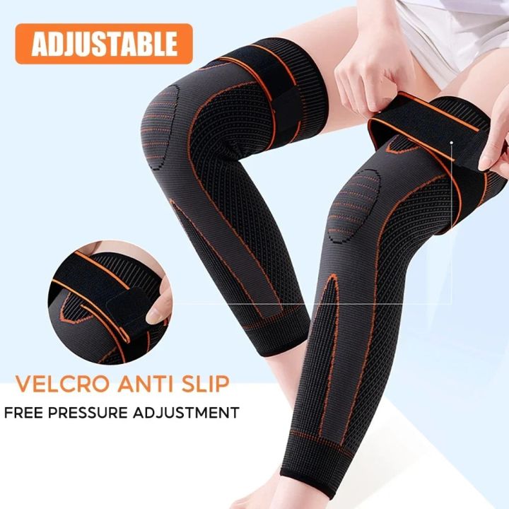 Knee Supporter Adjustable Pressurized Compression Brace Sleeve Nylon Elastic Pad Sports Gear Joint Stabilizer Wrap Fitness Training Jogging Running Gym Exercise Cycling Volleyball Pain Relief Lightweight Durable Ergonomic Unisex Men Women Protection