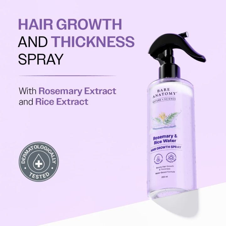 Bare Anatomy Rosemary Water Spray for Hair Growth & Thickness with Rice Water – 200ml